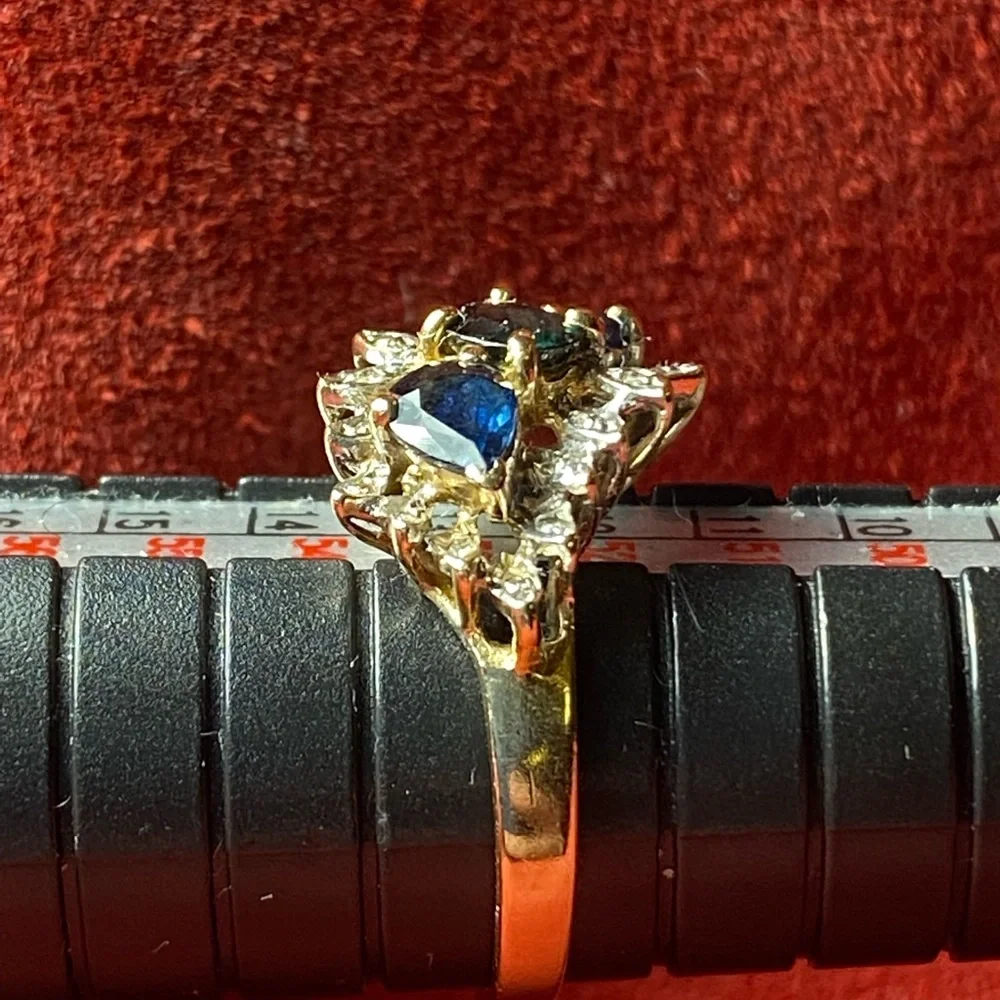 10K Gold Blue Sapphire & Diamond Ring 6.5